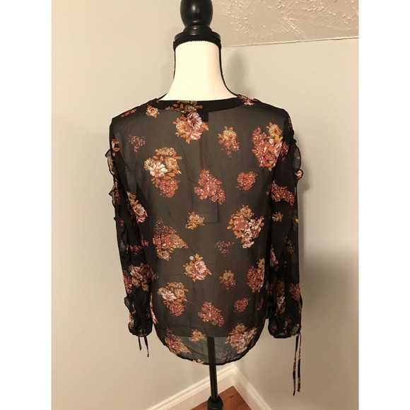 MODCLOTH Women’s “Pleased to Meet You” Floral Black Semi Sheer Tie Top - Size M - Picture 2 of 11